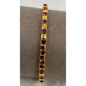 Gold-Tone Cuff Bracelet With Purple Rhinestones